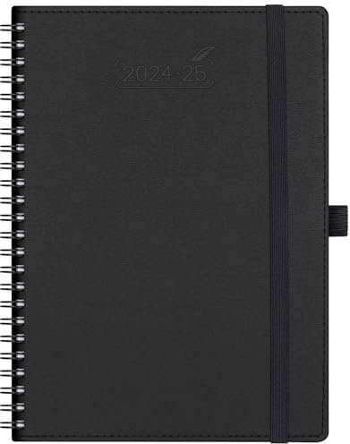 BEZEND 18-Monate Kalender 2024 2025 Terminplaner A5 Ringbuch PU-Leder Softcover [Schwarz] Wochenkalender 1 Woche 2 Seiten Juli 24-Dez 25| Buchkalender mit Stifthalter