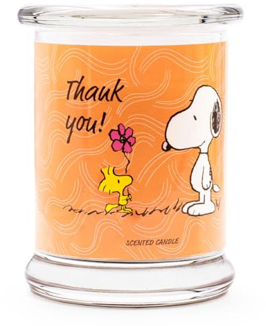 Peanuts Duftkerze im Glas | Duftkerze Thank You | Geschenke für Frauen | Duftkerze Vanille | Deko für Zuhause | Kerze im Glas mit hoher Brenndauer bis zu 50h