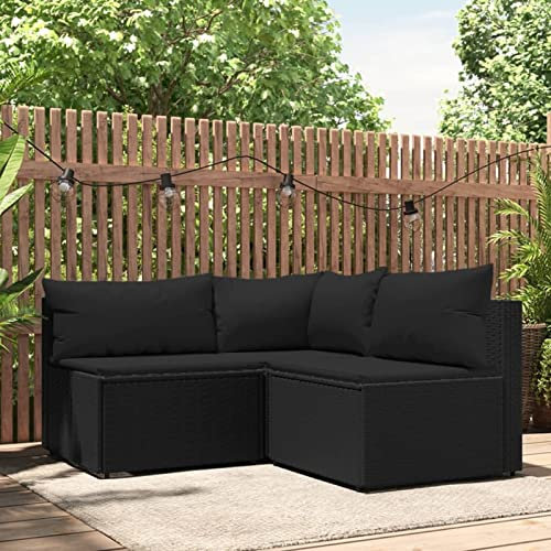 3-TLG. Balkon Lounge Klein RattanBAZZI Lounge Moebel Balkon Klein mit Kissen Balkonmöbel Balkon Ecksofa Klein Schwarz Lounge Gartenmöbel Set Rattan(Eckteil+2xMittelteil) Outdoor Sofa Lounge L Form