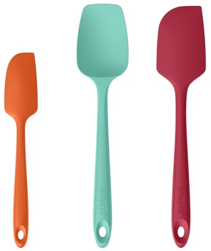 U-Taste Silicone Spatula Set of 3, 315℃ Heat Resistant, Multicolors | Cooking Baking Mixing Rubber Bowl Scraper, Food Grade Seamless Flexible Kitchen Utensils, Non Stick Spoonula for Cookware