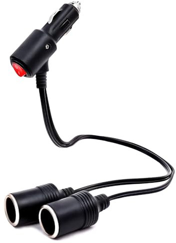 YANTU 120W/10A with Independent Switch Double Cigarette Lighter Adapter,Cigarette Lighter Splitter with 20-inch Cigarette Lighter Extension Cord,12V Plug Socket 2-Way Y Adapter with Dual Charger Ports