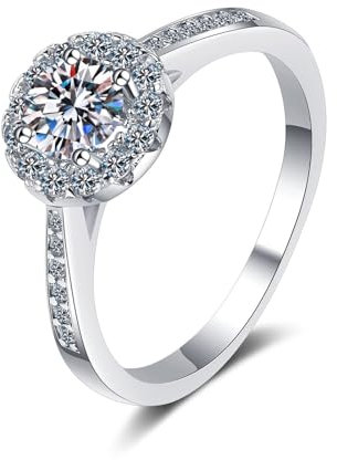 ANAZOZ Eheringe 750 Weißgold, Hochzeit Ringe Damen größe 62 | Halo Ring mit Labor Diamant 0,3 karat D-VVS1 oder VVS2