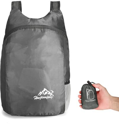 VIKY Faltbarer Rucksack Ultraleicht Wasserdicht, 20L Rucksack Faltbar, Praktischer Faltrucksack, Reiserucksack Wasserdicht, Packbare Rucksäcke für Herren Damen Kinder Reisen Outdoor Camping, Grau