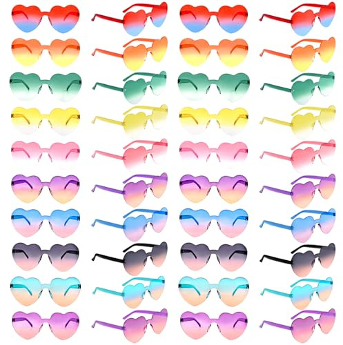 Bouiexye Heart Sunglasses Rimless Heart Shaped Glasses Birthday Bachelorette Party Favor Sunglasses for Kids Young Adults Transparent Eyewear (10)