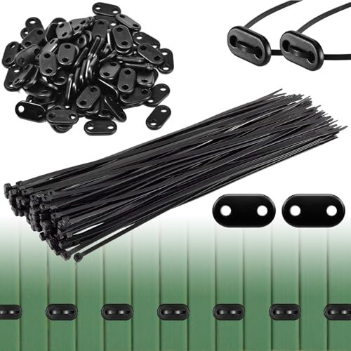 EUMAYES Kit de fixation pour brise-vue, avec 100 serre-câbles et 60 plaquettes de fixation en PVC pour brise-vue, clôtures de jardin, brise-vue, terrasse, jardin, balcon