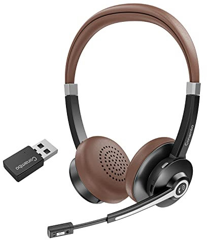 Conambo Bluetooth Headset with Microphone, Wireless Headphones with Microphone for Laptop/Cell Phone/Mac, Bluetooth 5.0 Stereo Headset with USB Dongle & DSP Noise Cancelling-Works with Skype,Zoom