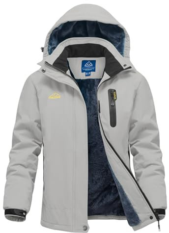 donhobo Damen Outdoor Winterjacke Winddichte Wasserdicht Softshell Jacke Warm Fleece Skijacke Funktionsjacke mit Abnehmbarer Kapuze, Hellgrau, M