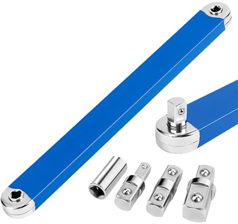 39cm Offset Extension Wrench Multi-Purpose Tension Extension Wrench Set with 1/2 inch, 1/4 inch, 3/8 inch Square Drive Adapter for Handling Car Equipment Repair Universal Offset Extension Spanner Tool