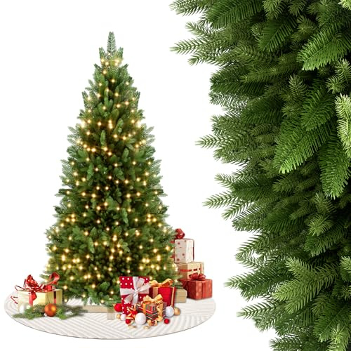 FIVMEN Weihnachtsbaum Künstlich mit Beleuchtung 150 cm PVC/PE Tannenbaum Christbaum Naturgetreu mit Holzsockel Weihnachtsbäume Christmas Tree Weihnachtsdeko