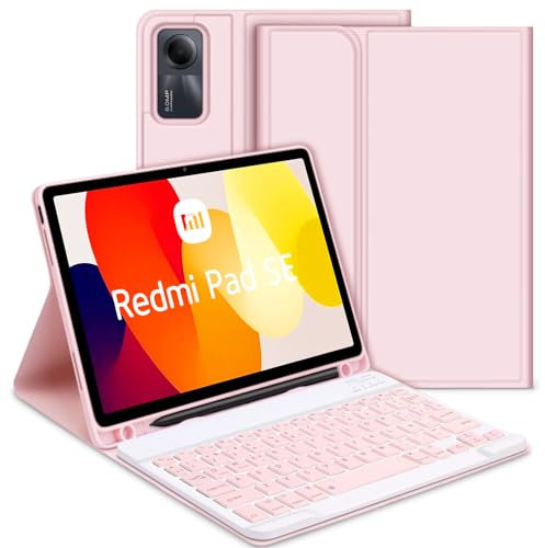 Bettdow Funda con Teclado para Xiaomi Redmi Pad SE 2023, Desmontable Español Ñ Teclado con Funda Protectora para Redmi Pad SE 11 2023, Rosa