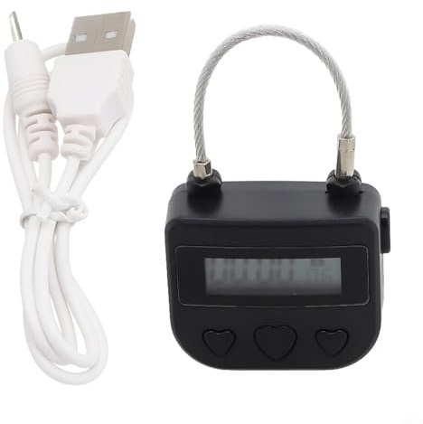 Zeitschaltuhr 99 Stunden Max Timing Elektronisches Zeitschloss mit LCD-Display wiederaufladbar (schwarz)