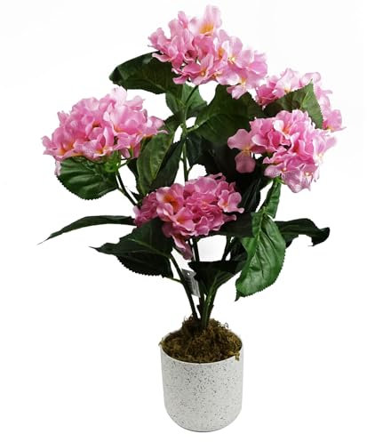 Leaf Design UK Realistic Artificial Flower Plant Tree, 55cm Pink Hydrangea