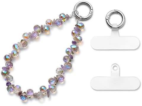 MORSUNBELA Chaîne de téléphone portable Perles courtes pour poignet Pendentif pour téléphone portable Bracelet Pendentif pour Violet
