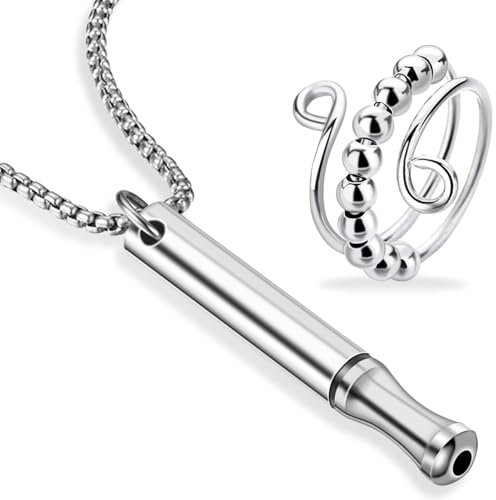 keyxer 2 Pièces Collier Respiration Anti Tabac et Anneau d'anxiété, colliers de respiration consciente, Anneau de Fidget, Collier respiratoire en chaîne pour Arrêter de Fumer, Anti Tabac pour Hommes