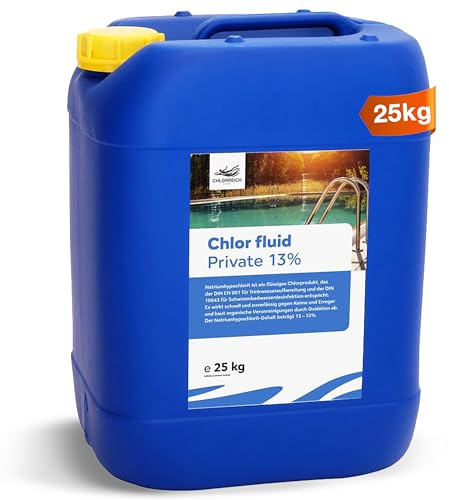 Chlorreich Chlor Fluid Private 13% für Pools – flüssiges Desinfektionsmittel auf Chlorbasis mit 130 g/l Aktivchlor – hochwirksam gegen Bakterien & Algen im Poolwasser – 25 kg Kanister