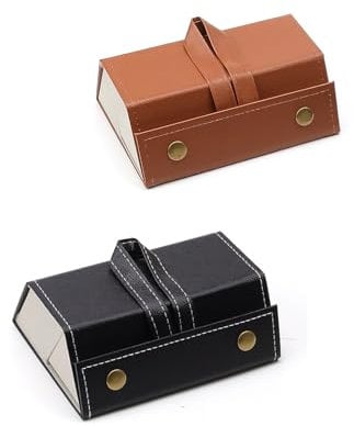 PHMING 2er Set Brillenetui Leder mit 3 Fächern, Faltbare Sonnenbrillen Aufbewahrung für Brillen, Uhren, Brillenbox für Damen und Herren