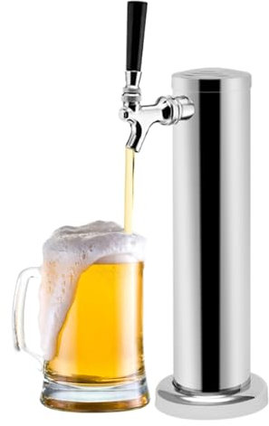 Bierturm Edelstahl, 1 Wasserhahn Bierausschank-Set für Fassbier, 33cm Höhe, Deckmontage - Inkl. Hahn & Zubehör, Ideal für Bar, Haus, Party