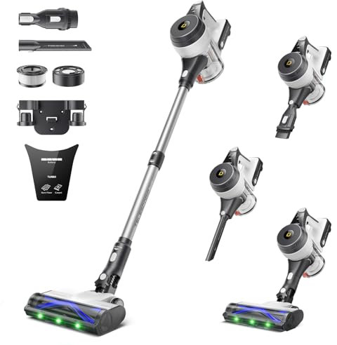 YONNDER Aspirateur balai sans fil 45 kPA/550 W/60 min, convient pour le nettoyage d'une large gamme de sols (argenté)