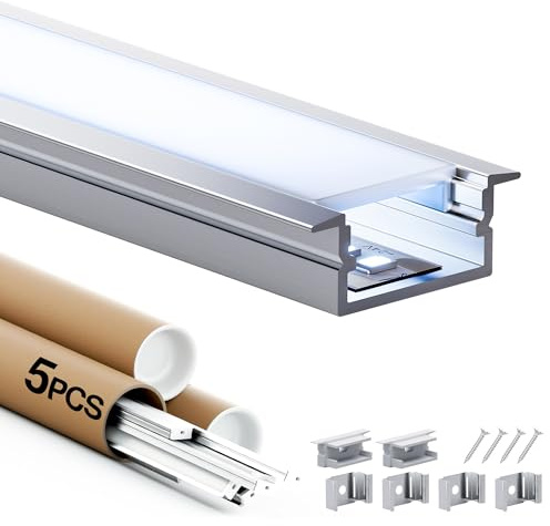Shine Plus LED Schiene 2m, 6 Stück U Form LED Aluminium Profil，Led Kanäle mit Milchig Weißer Abdeckung, led Diffusoren mit Endkappen und Montageclips