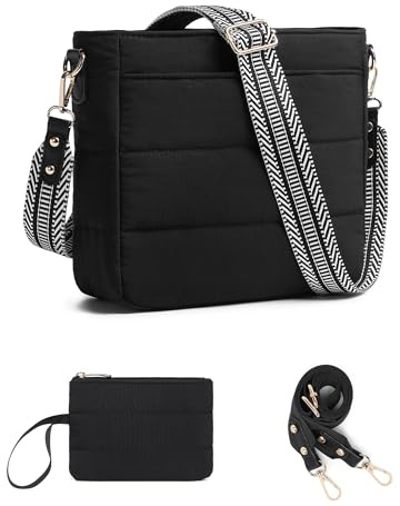 Purses for Women 2PCS Puffer Quilted Crossbody Shoulder Hobo Bags Trendy Ladies Handbag with Coin Wallet 2 Adjustable Straps