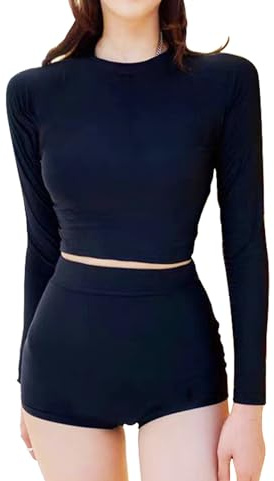 Girls Swimming Costume Padded Bras Long Sleeve Girl Swimsuit Two Pieces Teen Swimming Suit with Swim Short 11-16 Years