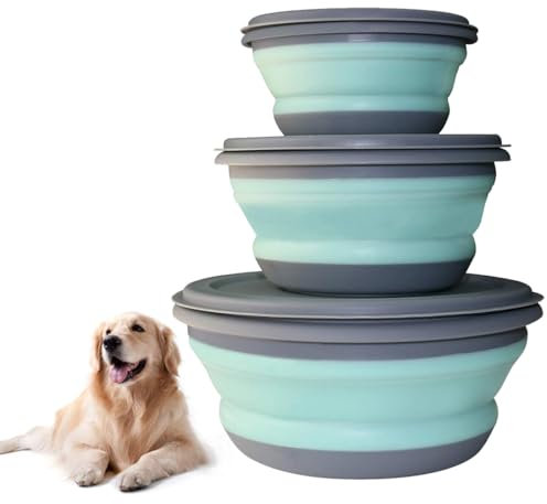 3 Pièces Bol Pliant en Silicone pour Chien et Chat, Gamelles Pliables bols chiens Bols d’eau pour Chiens Voyage bols, Pour Marche Randonnée Camping (3 Tailles)