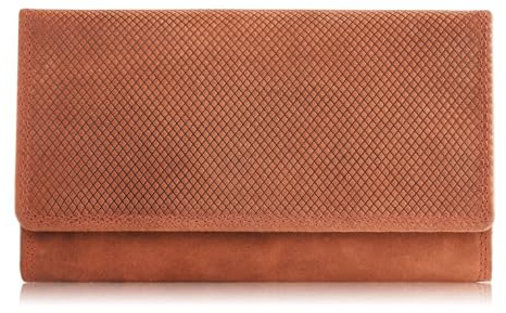 Damen-Geldbörse aus Leder, groß, geräumig, viele Fächer, geometrisches Muster, Vintage, natürliches, gealtertes Leder, Paolo Peruzzi T-113 (Orange)