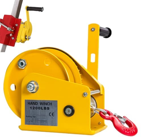 Aocay Seilwinde Hand Klein, 1200lbs/2600lbs Handseilwinde mit Bremse Heben und Senken, Seilwinde Handwinde mit Verdicktem Drahtseil zum Ziehen und Heben von Autos, Booten und Lastwagen(1200 lbs,20m)