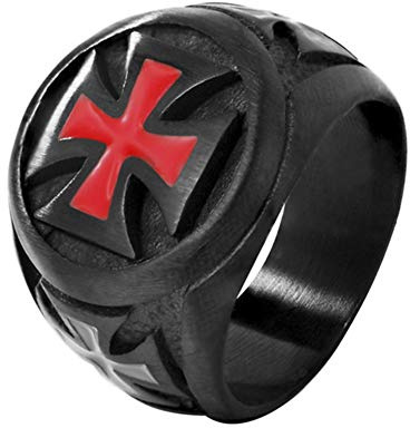 Anillo cruzado maltés rojo de la orden de los Templarios anillo de acero de titanio para hombres y mujeres