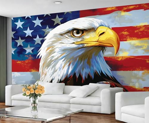 GIVLWF Bald Eagle Wallpaper, American Flag Self Adhesive Wallpaper for Living Room, 4th of July Wall Paper for Bedroom, Independence Day Wall Mural, Patriotic Large Mural & Room Decor