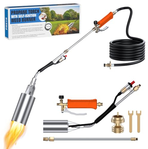 SEVENMEET Chalumeau à propane avec tuyau de 3,5 m, chalumeau à haut rendement pour mauvaises herbes, lance-flammes pour désherbage, asphalte de toit, fonte de neige, marquage routier (orange)