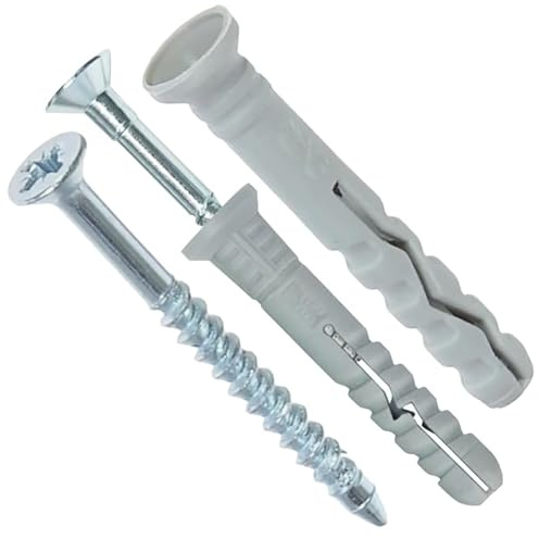doitBau Nageldübel Schlagdübel – Einschlagdübel vormontiert – Senkkopfschraube Stahl verzinkt – Polypropylen Dübel kragen – 120 x 8 mm – 400 Stück für Beton Stein Trockenbau