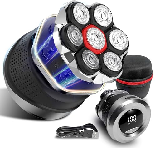 Rasoio Testa Calva Uomo -7D Rasoio Elettrico Barba - Capelli uomo Testa Impermeabile IPX7 Rasoio Elettrico Fluttuante Impermeabile Cordless con Rasoio Testa Magnetiche (nero)