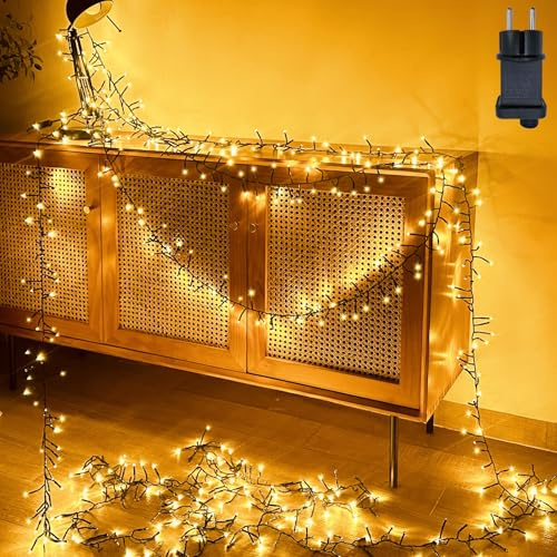 Hopelit Lichterkette Außen 20m 1000 LED Cluster Lichterkette Strom Warmweiß, 8 Modi Weihnachtsbeleuchtung Außen mit Timer IP44 Wasserdicht für Gartenbeleuchtung Balkondeko Weihnachtsdeko