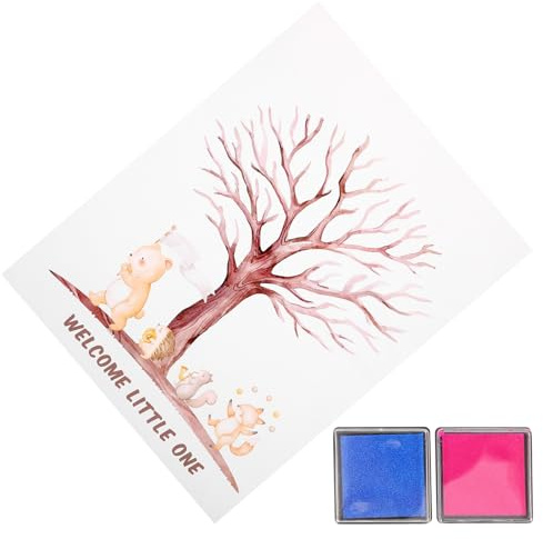 BESPORTBLE Árbol de Huellas para Fiesta de Revelación de Género con Póster Sellos Azul y Recuerdos Interactivos para Shower y Cumpleaños