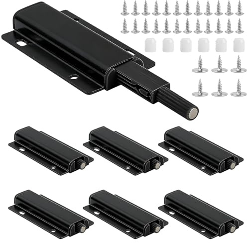 6 Stück Drucktüröffner, Drucktüröffner Schrank Push to Open Türöffner, Schubladen Drucköffner, Schranktür Öffner, Druck Magnetschnäpper, Schranktür Öffner für Möbel/Schubladen/Türen, Schwarz
