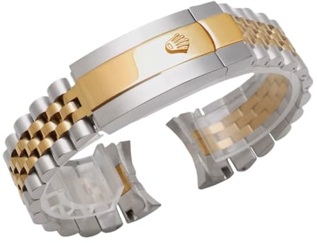 ROUREOX 20mm 21mm Jubilee-Design Metall Uhrenarmband | Gebogene Endstücken Sicherheitsverschluss Silber Gold Bicolor Casual Dress