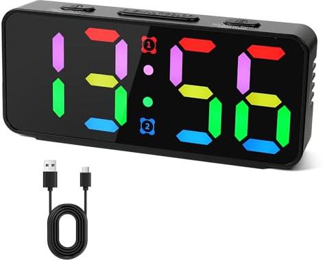 Adiwo LED Wecker Digital, RGB Farbiger Wecker, Digital Uhr USB Netzbetrieben, RGB Tischuhr, Nachttischwecker, Nachttischuhr mit Snooze, Regelbarer Helligkeit und Lautstärke, 12/24 Std