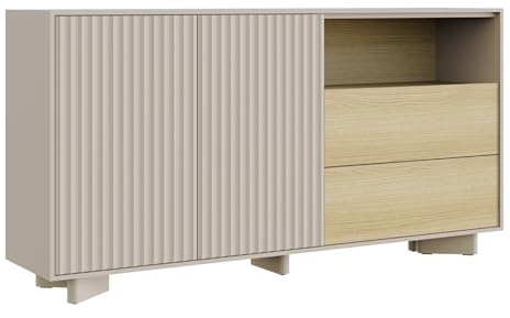 Selsey Kommode 156 cm Kaschmir Eiche Vicenza – Moderne Kommode mit 2 Schubladen und 2 Türen, Kommode Holz fürs Wohn- und Schlafzimmer, breites Sideboard Möbel mit Rillenfront und Stauraum