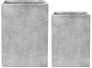 Provencelia KUBIX Pflanzgefäß Beton 38x38 x H 54 cm Lichtgrau — Pflanzkübel groß frostbeständig handgefertigt recycelter Faserbeton Pflanzkübel Garten Terrasse Balkon