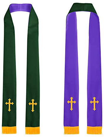 IvyRobes Unisex Erwachsene Reversibel Kirche Klerus Stola mit Goldstickerei Kreuz 229cm Chor Priester Wald Lila