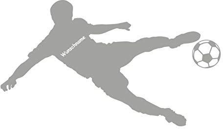 kleb-Drauf / 1 Fußballer mit Wunschname/Silber - matt/Wandtattoo Wandaufkleber Wandsticker Aufkleber Sticker/Wohnzimmer Schlafzimmer Kinderzimmer Küche Bad/Deko Wände Glas Fenster Tür Fliese