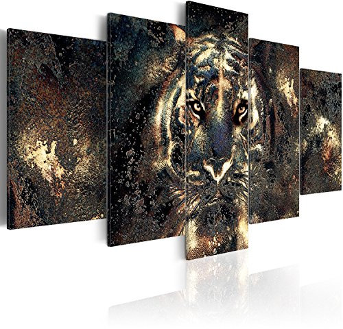B&D XXL Acrylglasbild Abstrakt 200x100 cm 5 Teilig Wandbild auf Acryl Glasbilder Kunstdruck Moderne Acrylglas Platte Wanddekoration Geschenke Heimdekoration Glasbild Tiger Gesicht Tier Textur