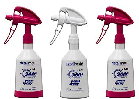 detailmate Set Made by Kwazar 3 Mercury Super PRO+ 360 Grad VITON Sprühflasche, Double Action Trigger. durchsichtige Skala, Standfuß, 0,5 Liter Girlpower
