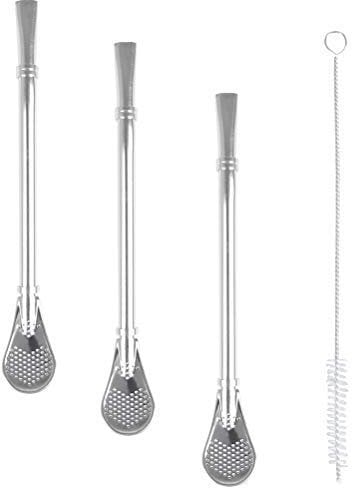 FOCCTS Yerba Mate Lot de 3 pailles réutilisables en acier inoxydable avec brosse de nettoyage