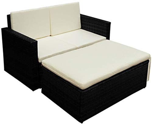 Tidyard Garten-Sofagarnitur 7-TLG. Lounge Set Polyrattan Loungemöbel Loungesofa Gartenmöbel Set Gartengarnitur aus 2-Sitzer-Sofa, Hocker und 5 Sitzpolster, Farbauswahl