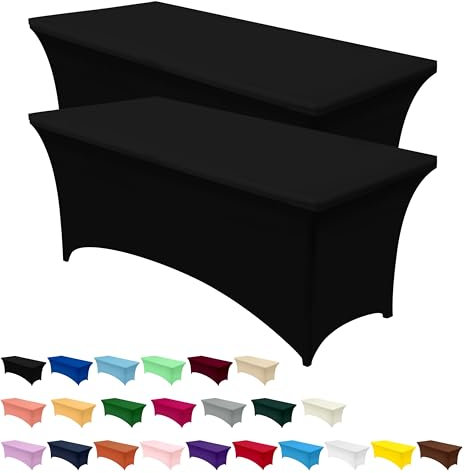 Utopia Kitchen 2 Paquet de Manteles Rectangulares de Poliéster (6 pies - 183 cm) Elásticos de Spandex, Cubre Mesas para Bodas, Bares, Artesanías, Exposiciones (Negro)