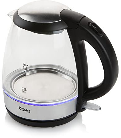 DOMO DO9218WK Wasserkocher - Mit blauer Innenbeleuchtung - Automatische Abschaltung - 1,2L - 2200W - Glas/Schwarz