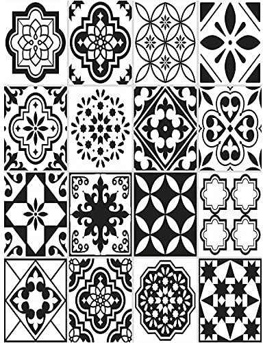 FoLIESEN Fliesenaufkleber für Bad, Küche, Badezimmer - Fliesen-Folie selbstklebend - Black and White - 16 Klebefliesen, .:15x20 cm / 16-tlg. Set