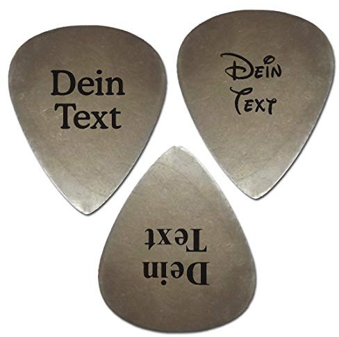 Plektrum 3 Stück, Edelstahl graviert, Plektron mit Wunschtext Name personalisiert, Gravur Plektren Gitarren Pick Lasergravur